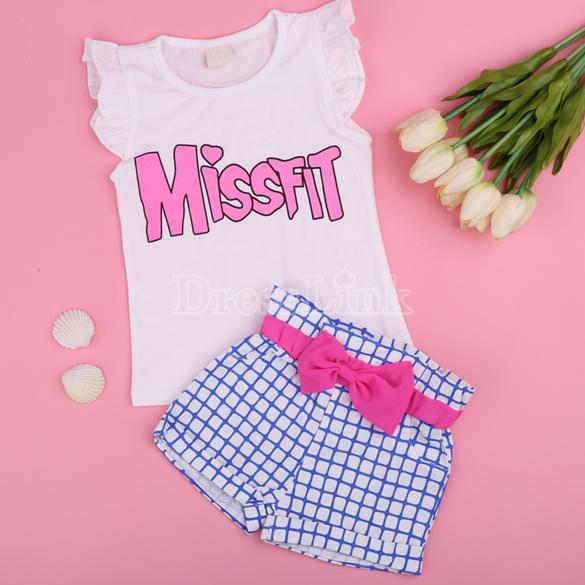 baby-girls-kids-oneck-print-tshirt-tops-plaid-bow-pocket-roll-up-shorts-outfit-set